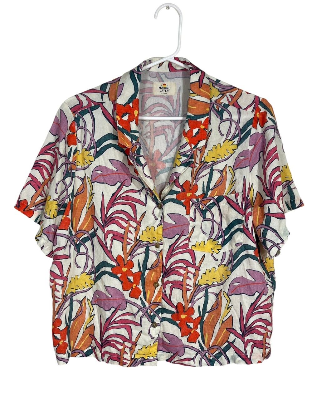 Marine Layer Lucy Resort Short Sleeve Tropical Print XL